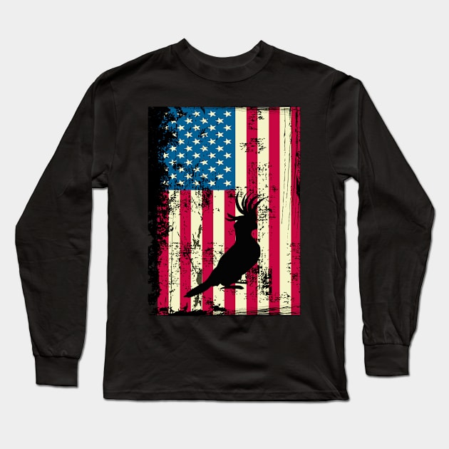 Parrot American Flag USA Patriotic 4th Of July Gifts Long Sleeve T-Shirt by KittleAmandass